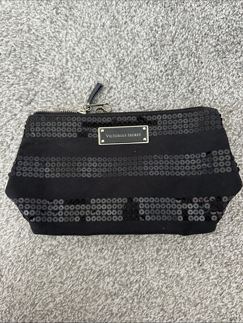 Victoria's Secret Black Sequin Stripe Cosmetic Pouch